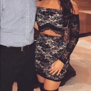 Black lace cut out mini dress